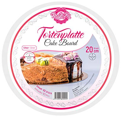 MoNiRo Cakeboard rund Silber 10er Set 20cm Durchmesser 3mm Stärke für den Transport Ihrer Torten | lebensmittelecht | Tortenunterlage | Tortenplatte | Cake Board | Tortenplatte (20cm)