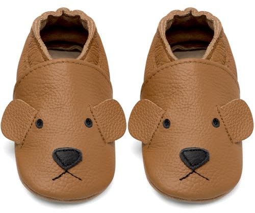 IceUnicorn Chausson Bebe Chausson Cuir Souple Bebe Garçon Fille Premiers Pas Chaussons Bébé(Curcuma Ours, 12-18 mois)