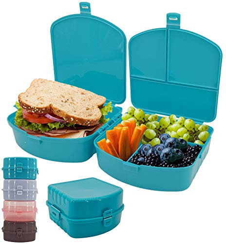 My-goodbuy24 Lunchbox für Kinder & Erwachsene Bento Box - 3 Fächern + 1 Brotfach - Brotdose mit Trennwand - Perfekt für Schule Arbeit Kindergarten - Spülmaschinengeeignet (Pastell Flieder)