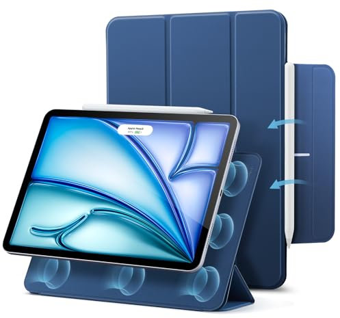 ESR für iPad Air 11 Zoll 2025 Hülle M3/M2, iPad Air 7/6/5/4 Hülle (2024/2022/2020) Starke Magnetbefestigung, Trifold Ständerhülle, unterstützt Pencil Pro/USB-C, automatisches Ruhen/Wecken, Dunkelblau