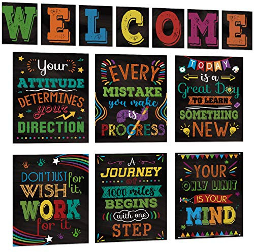 Bumkopl Lot de 13 affiches de motivation pour salle de classe, affiches inspirantes laminées avec panneau de bienvenue pour enseignants, étudiants, conseillers scolaires, maison et bureau