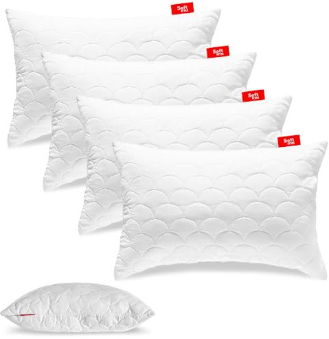 Gestepptes Premium Kissen 4er Set 50x60 cm SOFTIMI - Antiallergisch - Anti-Milbe - Geruchlos sofort verwendbar - Mit Härteeinstellung (4er Set 50x60 cm)