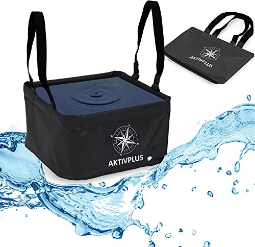 AktivPlus® Seau pliable robuste d'une capacité de 16 l ou 21 l (noir) | Coins renforcés comme seau pliable, pour le camping | Peut être utilisé comme bol de lavage et bol à vaisselle pliable