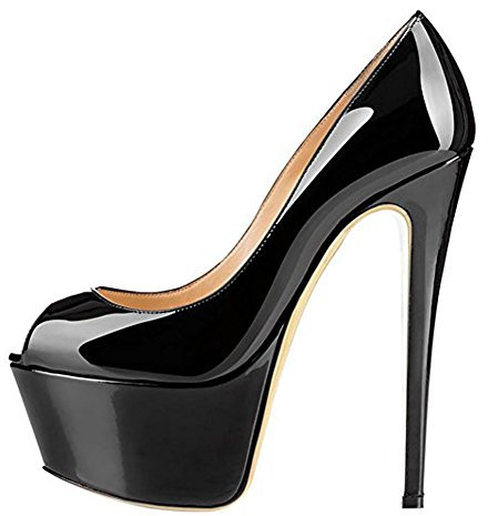 Only maker Damen Peeptoes Hohes Plateau High Heels Stiletto Pumps Lack Optik Schwarz 43 EU
