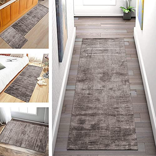 SGLGSTORE Teppich Läufer Flur rutschfest Braun Abstrakt Modern Korridor Teppichläufer Waschbar Schlafzimmer Wohnzimmer Küchenläufer, Polyester Küchenbodenmatte Breite 60cm/ 70cm/ 80cm/ 90cm/ 100cm