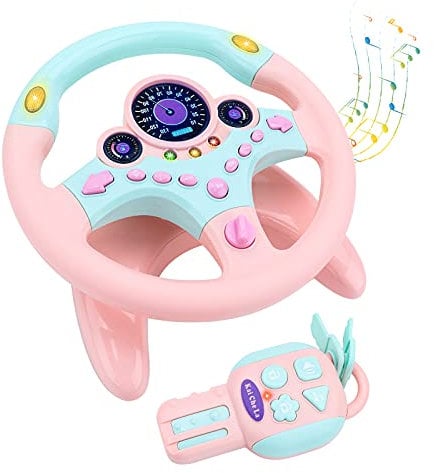 deAO Volant Voiture Enfant Simulateur de Conduite Enfant Volant Porte clé avec de Rotation à 360°, des Fonctions sonores et Lumineuses (Rose)