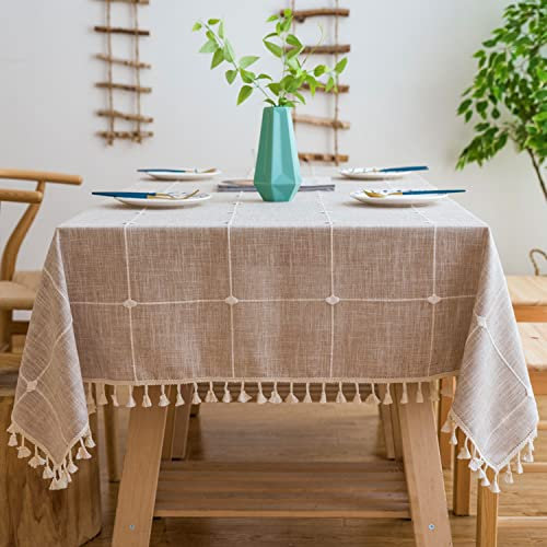 Pahajim Tischdecke Klein Moderne Einfache Tischdecke Quaste Tischdecke Baumwolle Leinen Outdoor Tischdecke abwaschbar Küchentischabdeckung für Speisetisch(Beige Gitter, 90 x 90 cm)