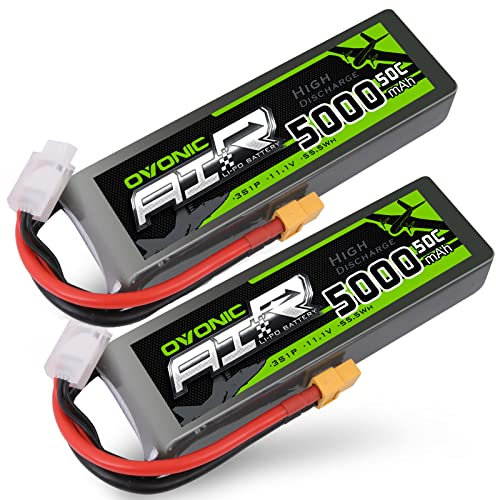 OVONIC 3S Lipo Akku 50C 5000mAh 11.1V LiPo RC Akku mit XT60-Stecker für RC Auto Boat Truck Heli Flugzeug Quadcopter Hubschrauber Multi-Motor Hobby DIY Teile EIN zusätzlicher TRX-Stecker(2 Packs)