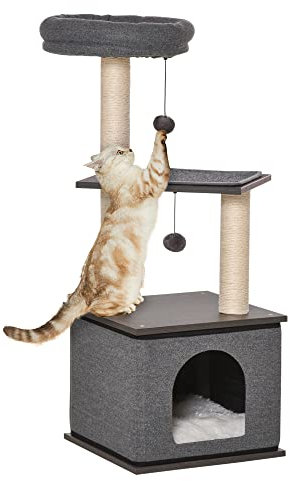 PawHut Arbre à Chat Arbre à Grimper griffoirs grattoirs Hauteur 104 cm Centre d'activités Gris foncé