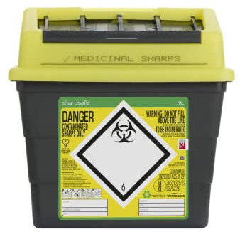 Sharpsafe 9 Litre 5th Generation Yellow/Grey -Sharps Bin Clinical Waste Disposal