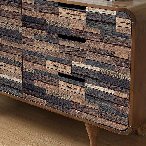 Funlife 27PCS Selbstklebend Möbelfolie Abziehen und Aufkleben Küchenrückwand Vintage Fliesenfolie für Küche Badezimmer Wohnzimmer, Dunkelbraune Holzmaserung