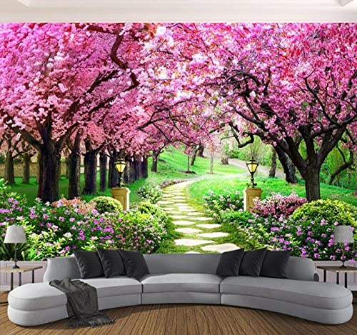 Romantischer rosa Kirschblüte Baum Pfad Tapeten Wohnkultur fototapete 3d effekt Wohnzimmer Schlafzimmer kinderzimmer-350cm×256cm