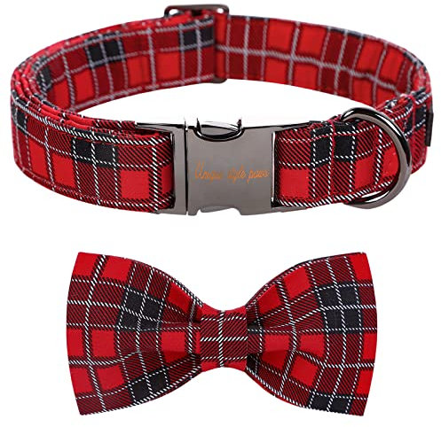 Unique style paws Christmas Rot Schwarz Hundehalsband, Haustierhalsband Geschenk für Mädchen Jungen Hunde, verstellbares Hundehalsband für kleine mittelgroße Hunde-M