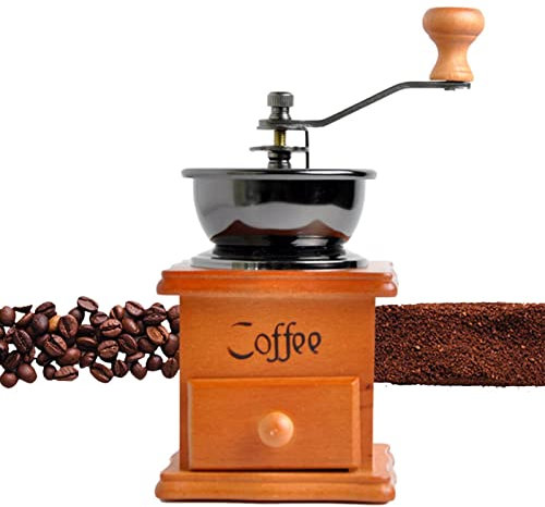 Macina Caffè Manuale, Macinacaffè Manuale Vintage, Macchina da Caffè in Legno a Manovella, Macinino a Mano per Chicchi di Caffè/Spezie/Pepe, Macinino Ceramica per Casa Ufficio Cucina Viaggi Campeggio