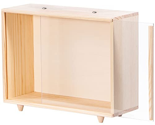 Useekoo Vitrine aus Holz mit transparenter Acrylabdeckung, Geschenkbox aus Holz, Aufbewahrungsbehälter mit Griff, Autos und Sammlungen, 26.7x9.5x20.3 cm
