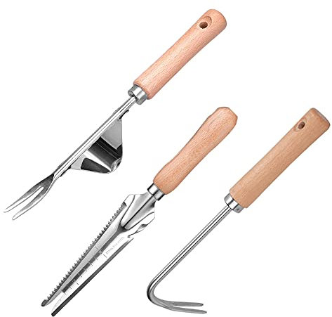 AVCXEC Unkrautjäter mit Stiel, 3 Stück Manueller Unkrautstecher Weeder, Hand Unkrautstecher Weeder Edelstahl, Garden Hand Weeder, Manueller Unkrautstecher für Garten Jäten, Umpflanzen, Entwurzeln