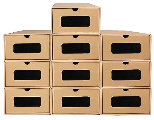 INTIRILIFE 10-teiliges Schuhboxen Set mit Sichtfenster Ordnungsboxen aus brauner Pappe - 23 x 35.5 x 13.5 cm - Schuhkarton zum Aufbewahren und Transportieren von Schuhen oder Accessoires