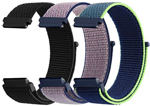 Vancle 3Pack für 20mm Armband Nylon Uhrenarmband mit Schnellverschluss Geeignet Ersatzarmband 20mm für Damen Herren(Schwarz/Lila blau/Blau Grün)