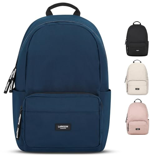 LARKSON Schulrucksack Mädchen & Jungen Teenager Dunkelblau - No 3 - Rucksack Damen & Herren für Schule - 16 Laptopfach - Aus Recyceltem PET - Wasserabweisend