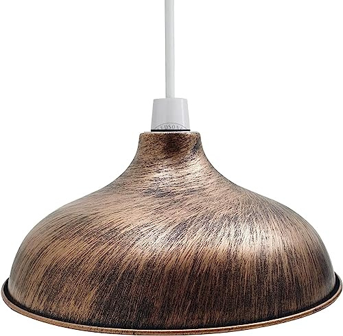 Retro Metall Lampenschirme Vintage Stil Decke Insel Lampe Pendelschirm Nicht Elektrisch 36 cm Einfach Fit Gebogen Küche Lampenschirm Büro Wohnzimmer Licht Schatten mit Reduzierring (S5-Brushed Copper