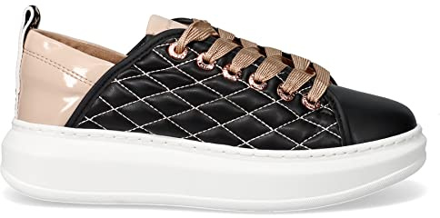 ALEXANDER SMITH Zapatillas Wembley en piel acolchada negra y barnizado beige - E1D 14BNU - Talla, Negro , 37 EU