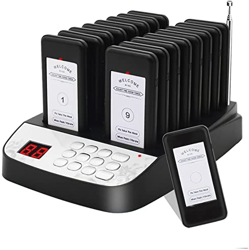 Bipeur Restaurant, Système de Bipeur, 16 Buzzers Vibration Clignotant Appel sans Fil Invité Distanciation Sociale pour Restaurant Food Truck Hôpital Clinique Église (Noir)