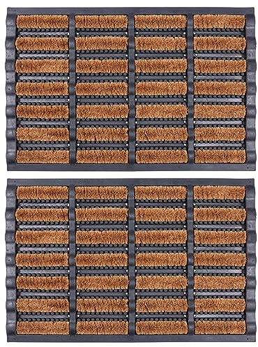 Nicola Spring Heavy Duty Scraper Door Mats - 60 x 40cm - Pack of 2 - Decorative Indoor Front Door Floor Mat Entry Dirt Trapper Rug Outdoor Boot Scraper Non Slip Backing Doormat