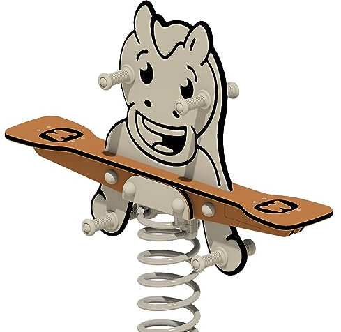 WICKEY PRO Federwippe Pferd Smiley braun - Federtier Spielplatzgerät - inklusive Bodenanker - Spielplatz Wippe für Kinder - für öffentliche Spielplätze und Schulen