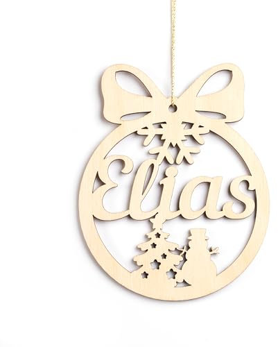 KS Laserart - Personalisierte Weihnachtskugel aus Holz mit Namen - Weihnachtsschmuck Ornament Weihnachtsbaum Dekoration - Geschenk Weihnachten (Motiv 09)