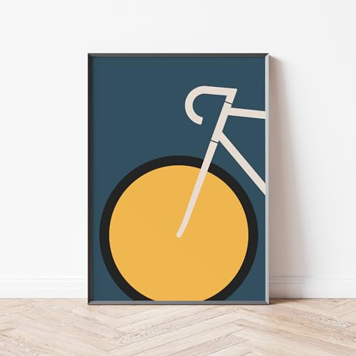 Mabudi Poster Vintage Fahrrad - Poster Retro - Fahrrad Poster - Abenteuer Poster - Fahrrad Bauhaus Print - Kunstdruck Zweirad (Gelb-Blau, 40x50cm)