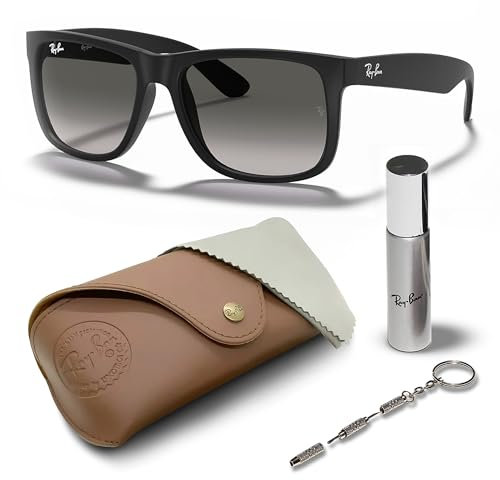 Ray-Ban RB4165 Justin quadratische Sonnenbrille, BRILLEN-SET | Exklusiv-Etui und Care-Kit | Matte Rubber Black/Light Grey