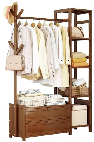 BEARQUN Portemanteau en Bois, Porte Manteau sur Pieds avec Crochets, Charge Max 80 kg, pour Salon, Entrée, Chambre, Bureau, Assemblage Facile, Style Industrie : 70CM/80CM/100CMx29CMx165CM