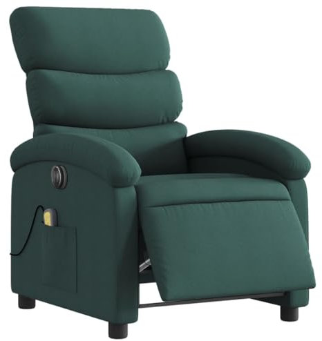 vidaXL Massagesessel, Elektrisch Relaxsessel mit Liegefunktion Vibrationsfunktion, Fernsehsessel für Wohnzimmer, Liegesessel TV Sessel, Dunkelgrün Stoff