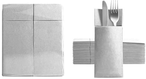 Aroba 50 Soft Point Besteckservietten weiches Material, Volumen & Struktur | fertig gefaltete Servietten mit Schlitz | 32x38 cm 1/8 Falz Bestecktasche |gute Qualität Grau