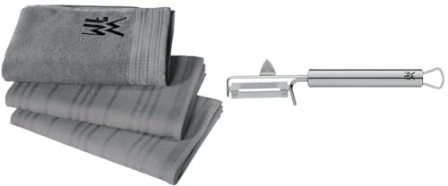 WMF Küchenhandtuch-Set 3-teilig, Baumwolle Küchentücher & Profi Plus Kartoffelschäler Pendelklinge 19 cm, Pendelschäler einschneidig