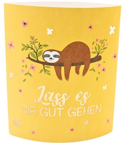 Poesielicht - Nachtlicht - Stimmungslicht - Dekolicht in gelb, mit Timer, Batteriebetrieben, Motiv: Faultier, Lass es dir gut gehen - L/B/H 13 x 5 x 16 cm.