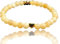Steinfixx® - Elegantes Perlenarmband aus Topas - Hochwertiges Edelsteinarmband - handgefertigt - in edler Geschenkbox - Glück und Freude - vergoldete Edelstahlperle und vergoldetes Herz (4 mm)