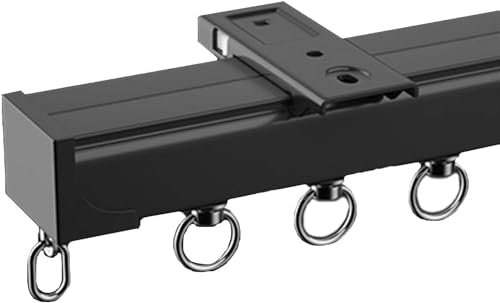 Gardinenschienengleiter, 1 2 3 4 5 6 m gerade Gardinenschienen groß, schwarze Aluminium-Gardinenschiene für Erkerfenster, wandmontiertes Gardinenschienen-Set kann als Raumteiler, D