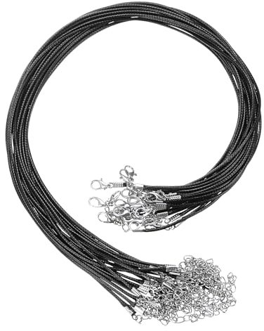 sourcing map 20Pcs Waxed Necklace Cord Bulk Black 1.5mm Dia 18 Necklace String Rope with Chain Clasp for Pendants Bracelets Jewelry Making Supplies Accessories