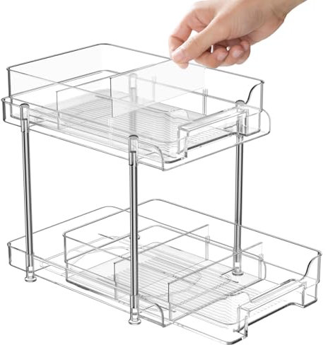 SOLVIEW 2 Niveles Organizador Cocina para Debajo del Fregadero, Estante Almacenamiento Extraíble, Maquillaje, Baño, Productos de Limpieza, Cajones