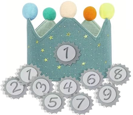 KASESSS Geburtstagskrone Kinder, Geburtstagskrone Stoff, Krone Geburtstag für Junge Mädchen, Geburtstag Krone mit Auswechselbaren Zahlen von 1-9, Geburtstagshut für Kindergeburtstag Party