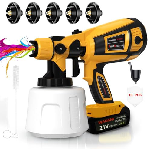 TOPALL Pistola per Verniciare a Batteria,200W 32000PRM 1000ML HVLP Verniciatore a Spruzzo,Elettrica Pistola Vernice a Spruzzo,con 5 Ugelli e 3 Modelli,Professionale Pistola Spruzzo per Vernice