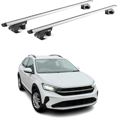 OMAC Dachträger für VW Taigo 2021-2026 Silber Aluminium | TÜV geprüft, bis 90 kg Traglast, T-Nut-Befestigung, für Standard-Dachreling geeignet, Querträger, Grundträger