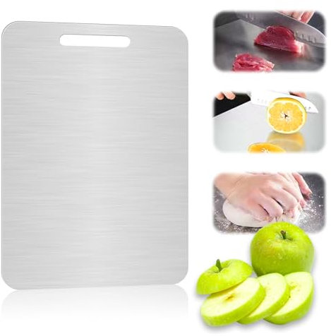 Planche à découper en titane - 39 x 28 cm - Double face - En acier inoxydable de qualité alimentaire - Durabilité - Antibactérienne - Pour viande, fruits, légumes