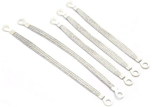 Wjelet 5 Pcs Gearbox Earth Strap, Universal Engine Ground Strap Automotive Kit, Heavy Duty Car Anti Static Flex Strip Earth Strap for Most Vehicles with Ring Terminals