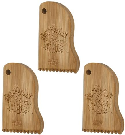 FINGERINSPIRE 3 Pcs Surf Wax Comb Bamboo Surf Board Wax Scraper and Surf Wax Remover Wax Comb Coconut Tree Pattern by The Sea for Surfboard Can be Used Surfboard Waxing Tool for Sex Wax