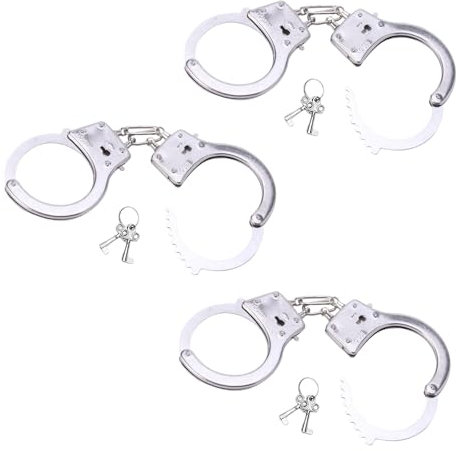 GUTERTOP 3 Stück Handschellen Kinder Polizei Echt Stahl Profi, Spielzeug Handcuffs aus Metall mit 6 Schlüssel für Räuber und Gendarm Spielen