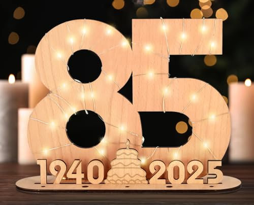Giftota 2025 Originelle 85 Geburtstag Geschenk Frauen & Männer - Geldgeschenke Geburtstag 85 mit LED-Lichterketten - Dekorationen aus Holz - 85 Holz-Schild Gästebuch - Personalisierbares Geschenk