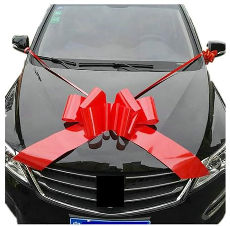 Waltonalice Große Autoschleife Geschenkschleife Riesenschleife Hochzeit Autoschmuck Riesen Auto Schleife Große Schleife für Auto Weihnachten Hochzeit Party Deko Rot 100 cm