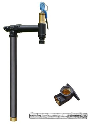 Antifreeze Garden Water Column - 31in Freestanding Cylindrical Water Feature with Lock Faucet, Weatherproof Black Design for Outdoor Use, Perfect for Gardens & Patios